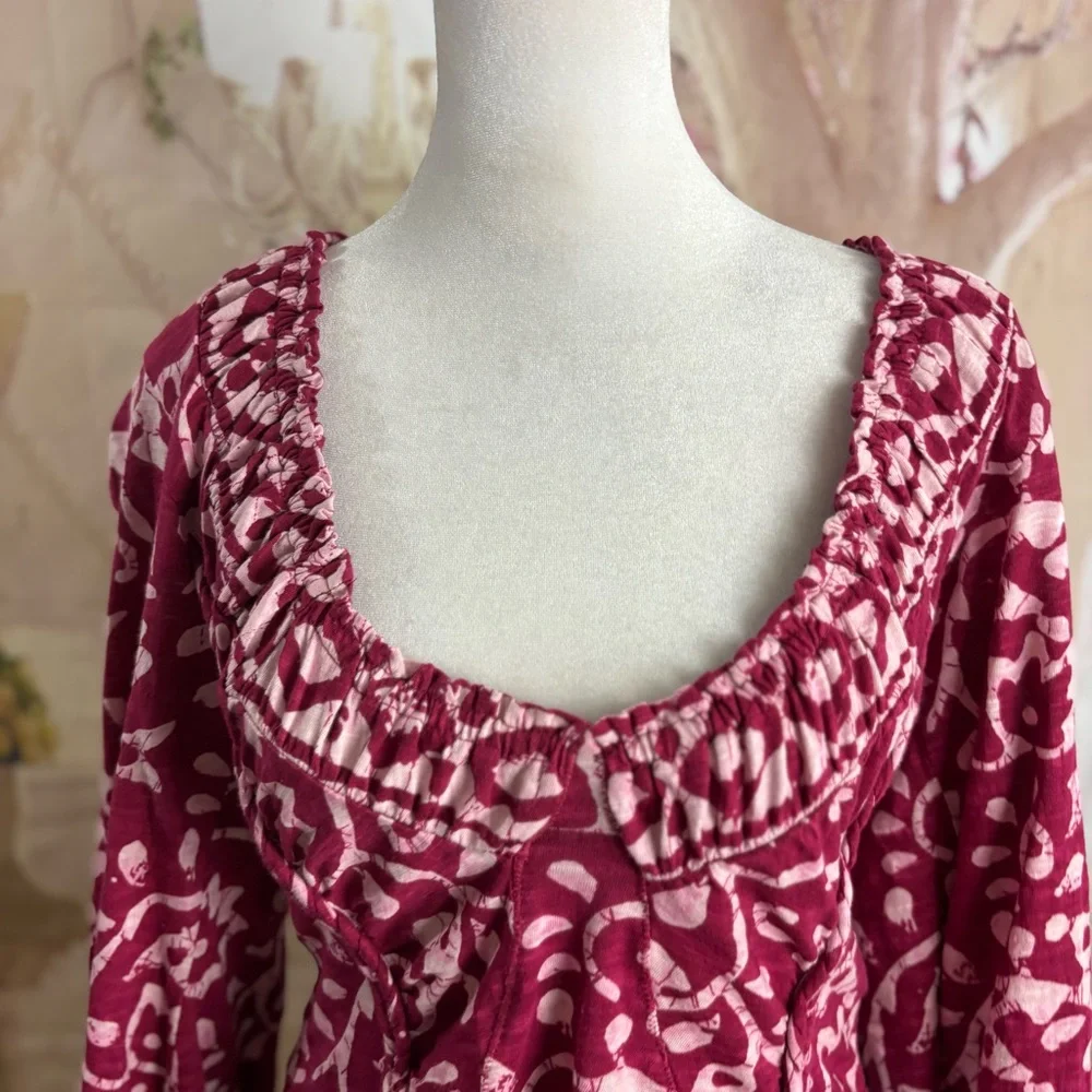 NEW Free People On The Block Bell Sleeve Top - Berry Combo